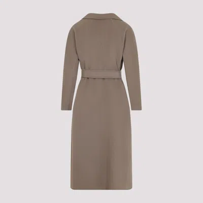 Max Mara Nude Wool Coat With Tailored Silhouette And Belted Waist In Brown