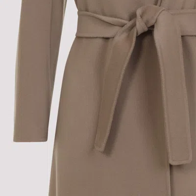 Max Mara Nude Wool Coat With Tailored Silhouette And Belted Waist In Brown