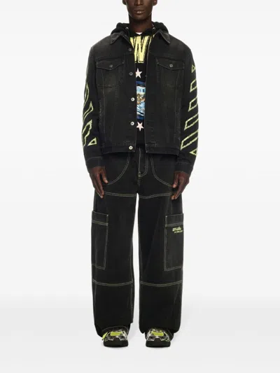 Off-white Diagonal Arrow Outline Embroidered Denim Skate Jacket