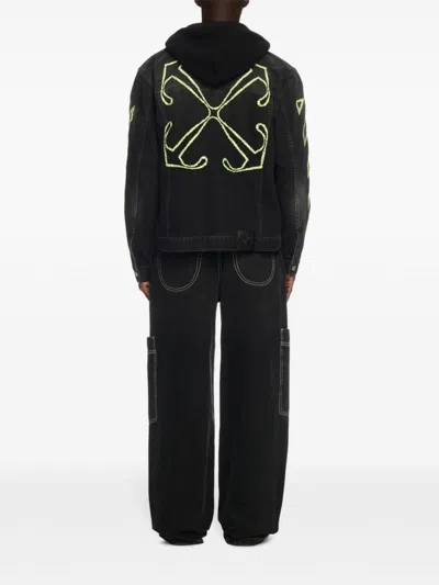 Off-white Diagonal Arrow Outline Embroidered Denim Skate Jacket