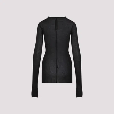 Rick Owens Ribbed Long-sleeve Top With Signature Back Stitching In Black
