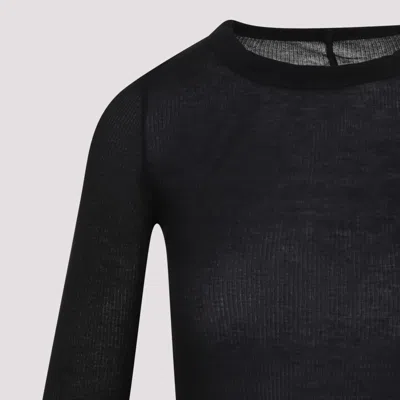 Rick Owens Ribbed Long-sleeve Top With Signature Back Stitching In Black