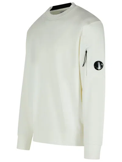 C.p. Company Logo Crew Neck Sweatshirt With Sleeve Zip Pocket In White
