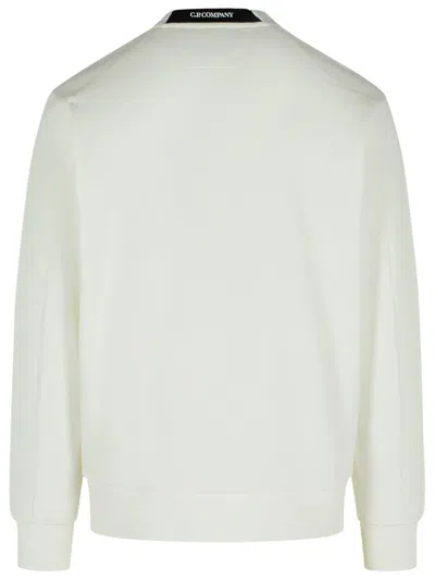 C.p. Company Logo Crew Neck Sweatshirt With Sleeve Zip Pocket In White