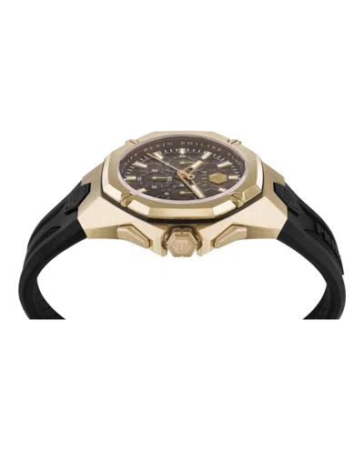 Philipp Plein Octagonal Chronograph Timepiece With Ip Yellow Gold Case In Black