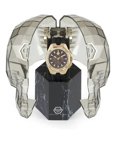 Philipp Plein Octagonal Chronograph Timepiece With Ip Yellow Gold Case In Black