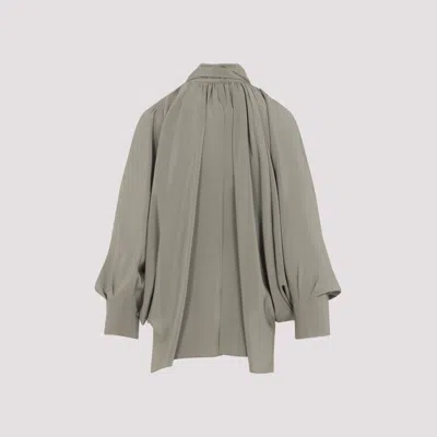 Max Mara Green Silk Shirt With Tie Neckline And Buttoned Cuffs