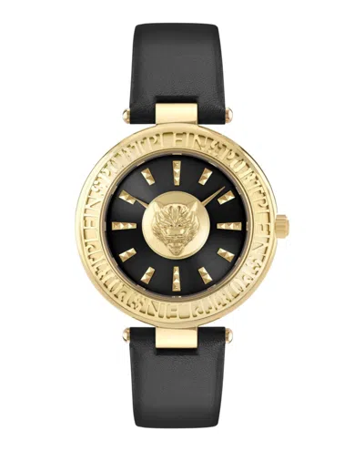 Plein Sport Opium Leather Strap Watch With Gold Case In Black