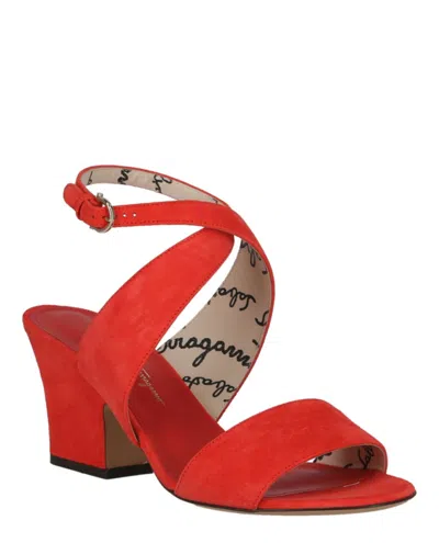 Ferragamo Sheena Suede Heel Sandals In Red