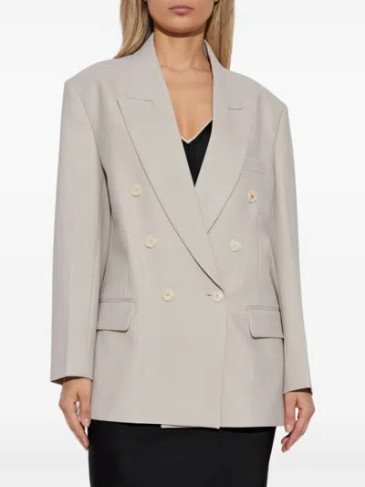 Victoria Beckham Light Grey Double-breasted Blazer With Notched Lapels In Gray