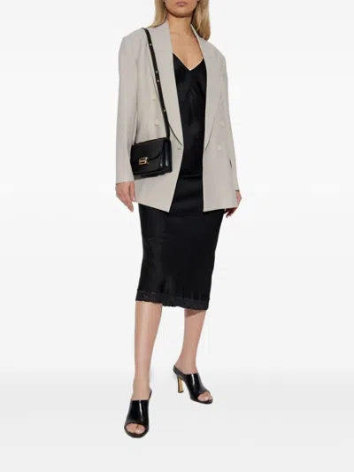 Victoria Beckham Light Grey Double-breasted Blazer With Notched Lapels In Gray