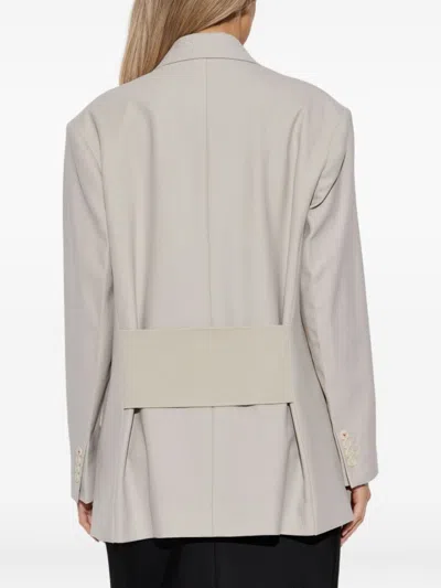 Victoria Beckham Light Grey Double-breasted Blazer With Notched Lapels In Gray