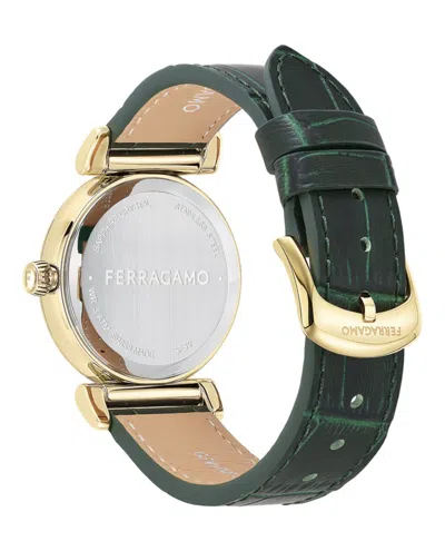 Ferragamo Allure Leather Watch With Green Sunray Dial In Green