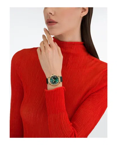 Ferragamo Allure Leather Watch With Green Sunray Dial In Green