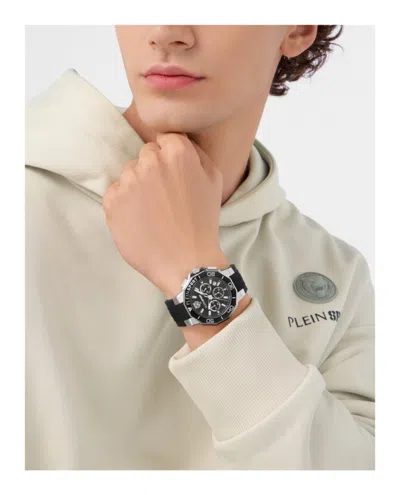 Plein Sport Titan Chronograph Watch With Black Guilloche Dial In Black