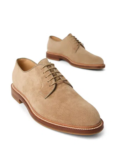 Brunello Cucinelli Refined Brown Suede Flat Shoes In Neutral