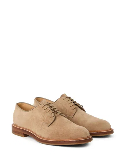 Brunello Cucinelli Refined Brown Suede Flat Shoes In Neutral