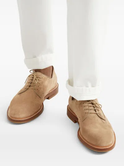 Brunello Cucinelli Refined Brown Suede Flat Shoes In Neutral