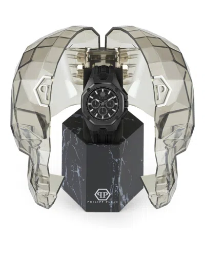 Philipp Plein Octagonal Case Chronograph Watch With Black Guilloche Dial In Black