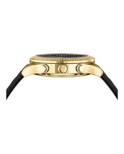Versace Greca Chrono Leather Watch In Black