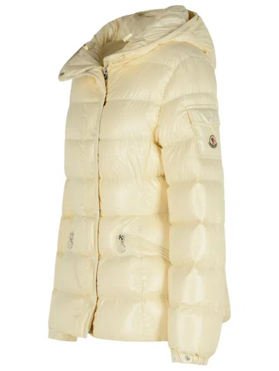 Moncler Cream Polyamide Down Jacket With Quilted Design And Hood