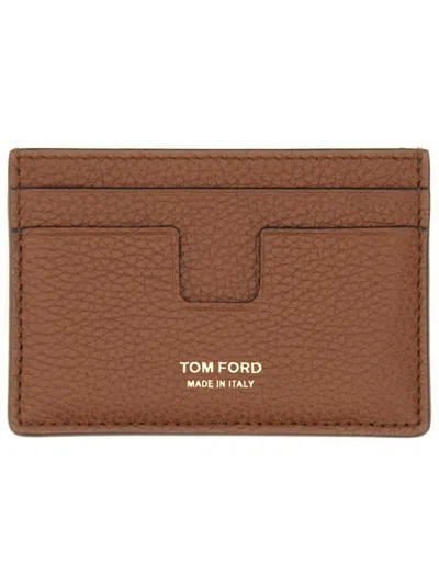 Tom Ford T Line Classic Card Holder In Brown