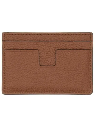 Tom Ford T Line Classic Card Holder In Brown