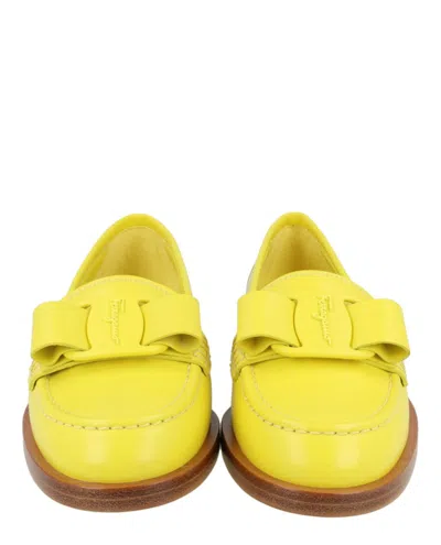 Ferragamo Vivaldo Vara Bow Loafers In Yellow