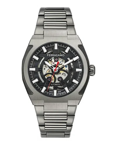 Ferragamo Supreme Skeleton Automatic Watch In Metallic