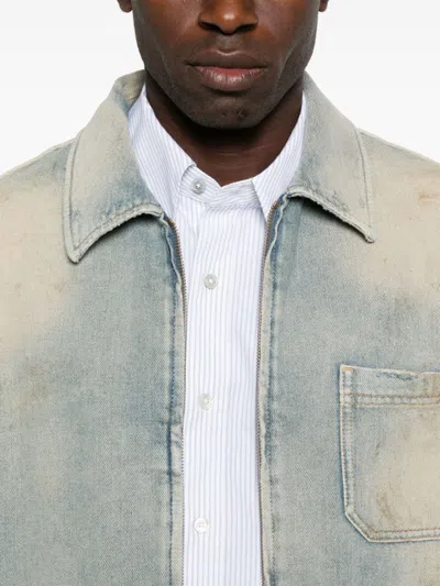 Golden Goose Light Blue Zip-fastening Shirt With Utility Pockets In Blue