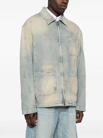 Golden Goose Light Blue Zip-fastening Shirt With Utility Pockets In Blue