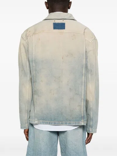 Golden Goose Light Blue Zip-fastening Shirt With Utility Pockets In Blue