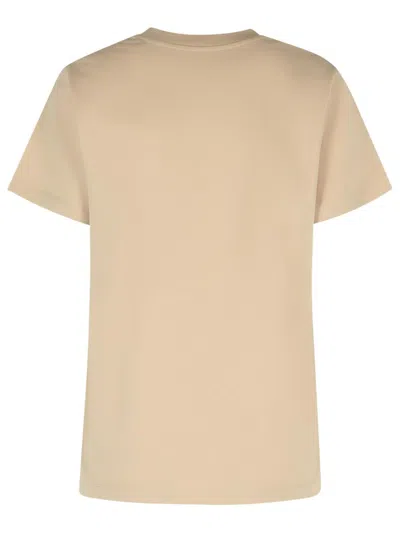 Moncler Ribbed Neutrals Cotton T-shirt With Embossed Logo Details In Neutral