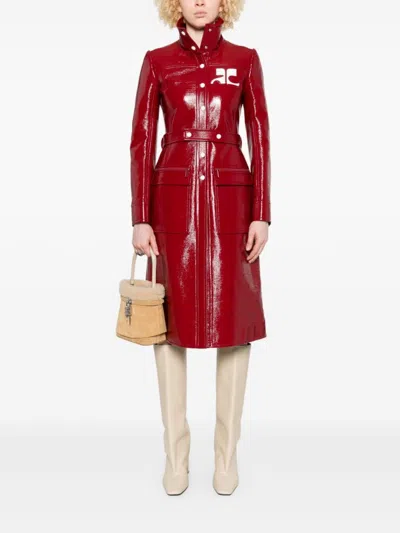 Courrèges Belted Tailored Coat With Glossy Finish