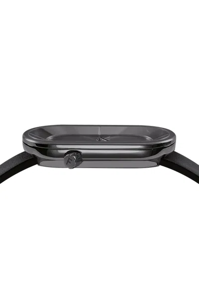 Ferragamo Oval Black Leather Strap Watch With Sunray Dial In Black