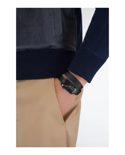 Ferragamo Oval Black Leather Strap Watch With Sunray Dial In Black