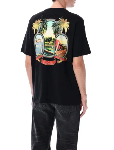 Amiri Black T-shirt With Logo Print And Graphic Design In Black