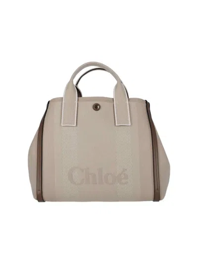 Chloé Structured Beige Bag With Dual Top Handles In Gray