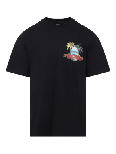 Amiri Black T-shirt With Logo Print And Graphic Design In Black