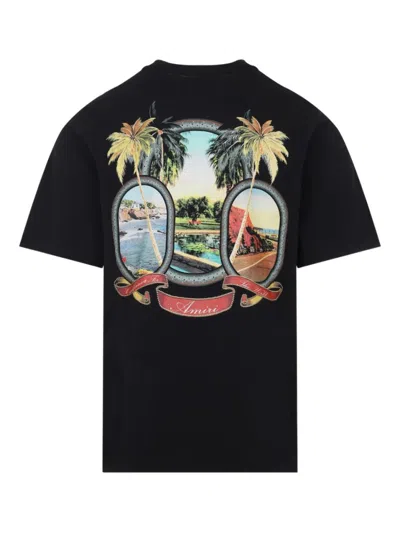 Amiri Black T-shirt With Logo Print And Graphic Design In Black