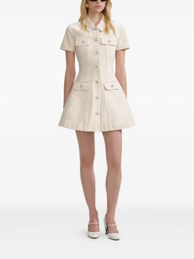 Self-portrait Structured Beige Dress With Classic Collar And Flap Pockets In Neutral