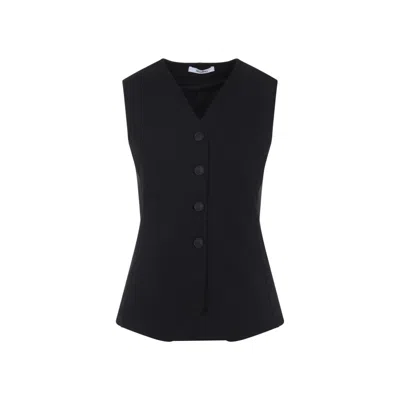 Max Mara Tailored Black Waistcoat With Deep V-neckline And Button Detail
