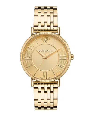 Versace V-eternal Bracelet Watch With Gold Guilloche Dial In Gold