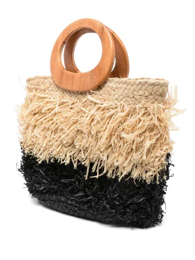 Afar Handbag In Textured Black And Beige Design
