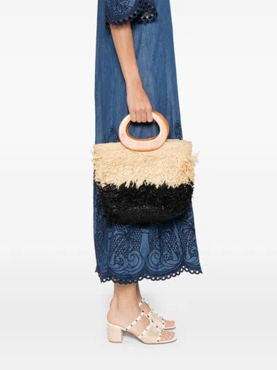 Afar Handbag In Textured Black And Beige Design