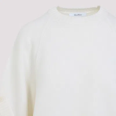 Max Mara Relaxed-fit Wool-cashmere Blend Sweater With Button Details In White