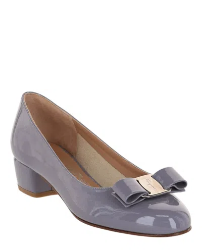 Ferragamo Vara Bow Patent Leather Pump In Gray