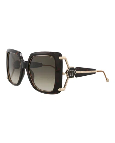 Philipp Plein Square-frame Acetate Sunglasses With Saddle Nose Bridge In Brown