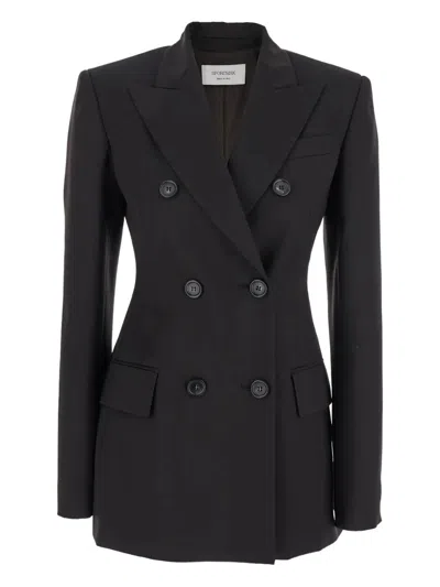 Sportmax Adamo Double Breasted Tailored Virgin Wool Blazer In Black