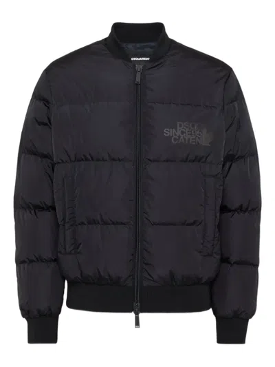 Dsquared2 Classic Black Puffer Bomber Jacket With Ribbed Cuffs In Black
